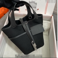 Best Price Hermes Cargo Picotin Lock Bag 18cm in Swift Leather and Canvas H1524 Black/Silver