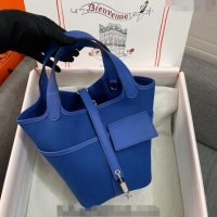 Well Crafted Hermes Cargo Picotin Lock Bag 18cm in Swift Leather and Canvas H1524 Blue 2023