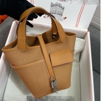 New Style Hermes Cargo Picotin Lock Bag 18cm in Swift Leather and Canvas H1524 Brown