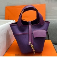 Inexpensive Hermes Cargo Picotin Lock Bag 18cm in Swift Leather and Canvas H1524 Purple