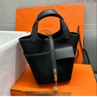 New Style Hermes Cargo Picotin Lock Bag 18cm in Swift Leather and Canvas H1524 Black/Gold