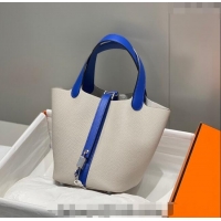 Buy Discount Hermes Picotin Lock Bag 18cm in Patchwork Grained Leather H6015 Pearly Grey/Electric Blue