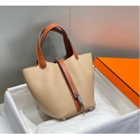 Grade Design Hermes Picotin Lock Bag 18cm in Patchwork Grained Leather H6015 Coat Beige/Brown