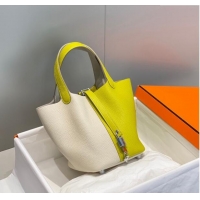 Super Quality Hermes Picotin Lock Bag 18cm in Patchwork Grained Leather Cream H6015 White/Lemon Yellow