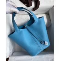 Top Grade Hermes Picotin Lock Bag 18cm/22cm in Taurillon Clemence Leather H0701 North Blue/Silver (Full Handmade)