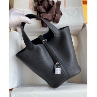 Promotional Hermes Picotin Lock Bag 18cm/22cm in Taurillon Clemence Leather H0701 Black/Silver (Full Handmade)