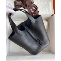 Inexpensive Hermes Picotin Lock Bag 18cm/22cm in Taurillon Clemence Leather H0701 So Black (Full Handmade)