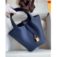 Custom Hermes Picotin Lock Bag 18cm/22cm in Taurillon Clemence Leather H0701Deep Blue/Gold (Full Handmade)