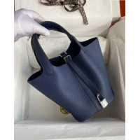 Top Quality Hermes Picotin Lock Bag 18cm/22cm in Taurillon Clemence Leather H0701 Deep Blue/Silver (Full Handmade)