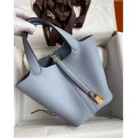 Best Luxury Hermes Picotin Lock Bag 18cm/22cm in Taurillon Clemence Leather H0701 Flaxen Blue/Gold (Full Handmade)