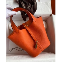 Good Taste Hermes Picotin Lock Bag 18cm/22cm in Taurillon Clemence Leather H0701 Orange/Gold (Full Handmade)