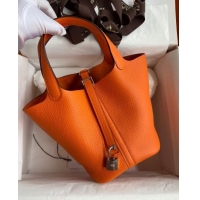 Best Design Hermes Picotin Lock Bag 18cm/22cm in Taurillon Clemence Leather H0701 Orange/Silver (Full Handmade)