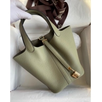 Cheapest Hermes Picotin Lock Bag 18cm/22cm in Taurillon Clemence Leather H0701 Sage Green/Gold (Full Handmade)