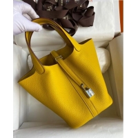 Top Quality Hermes Picotin Lock Bag 18cm/22cm in Taurillon Clemence Leather H0701 Yellow/Silver (Full Handmade)