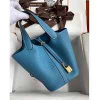 Discount Hermes Picotin Lock Bag 18cm/22cm in Taurillon Clemence Leather H0701 Denim Blue/White/Gold (Full Handmade)