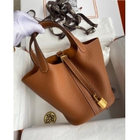 Shop Grade Hermes Picotin Lock Bag 18cm/22cm in Taurillon Clemence Leather H0701 Brown/Gold (Full Handmade)