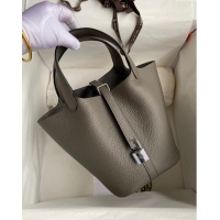 Most Popular Hermes Picotin Lock Bag 18cm/22cm in Taurillon Clemence Leather H0701 Tinware Grey/Silver (Full Handmade)