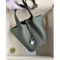 Well Crafted Hermes Picotin Lock Bag 18cm/22cm in Taurillon Clemence Leather H0701 Almond Green/Silver (Full Handmade)