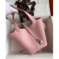 Luxurious Hermes Picotin Lock Bag 18cm/22cm in Taurillon Clemence Leather H0701 3Q Pink/Silver (Full Handmade)