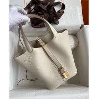 Discount Hermes Picotin Lock Bag 18cm/22cm in Taurillon Clemence Leather H0701 Milk Shake White/Gold (Full Handmade)