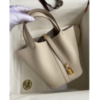 Top Quality Hermes Picotin Lock Bag 18cm/22cm in Taurillon Clemence Leather H0701 Glacier White/Gold (Full Handmade)