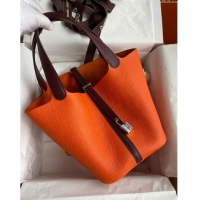 New Fashion Hermes Picotin Lock Bag 18cm/22cm in Taurillon Clemence Leather and Swift Leather H0710 Orange/Burgundy/Silv