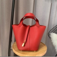 Top Design Hermes Picotin Lock Bag 18cm/22cm in Taurillon Clemence Leather H0701 Red/Gold (Full Handmade)