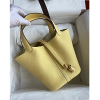 Buy New Hermes Picotin Lock Bag 18cm/22cm in Taurillon Clemence Leather H0701 Light Yellow/Gold (Full Handmade)