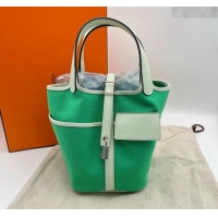 Classic Grade Hermes Cargo Picotin Lock Bag 18cm in Swift Leather and Canvas 3036 Green