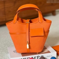 Promotional Hermes Cargo Picotin Lock Bag 18cm in Swift Leather and Canvas 3036 Orange