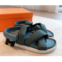 Unique Style Hermes Electric Sandals in Technical Fabric Dark Green 326103