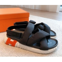 Duplicate Hermes Electric Sandals in Technical Fabric Black 326104