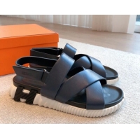 Stylish Hermes Electric Sandals in Calfskin Leather Black/White 326109