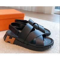 Purchase Hermes Electric Sandals in Calfskin Leather Black/Orange 326110