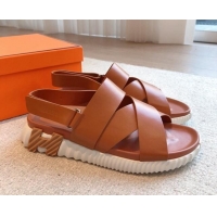 Sumptuous Hermes Electric Sandals in Calfskin Leather Light Brown 326111