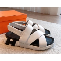 Popular Style Hermes Electric Sandals in Calfskin Leather White 326112