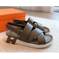 Low Price Hermes Electric Sandals in Calfskin Leather Grey 326115