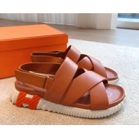 Perfect Hermes Electric Sandals in Calfskin Leather Brown/Orange 326116