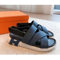 Hot Style Hermes Electric Sandals in Calfskin Leather Dark Blue 326117