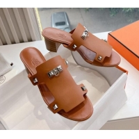 Grade Hermes Calfskin Heel Slide Sandals Brown 326132