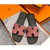 Popular Style Hermes Classic Oran Flat Slide Sandals in Suede Light Pink 327013