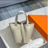 Luxurious Hermes Picotin Lock Bag 18cm/22cm in Togo Calfskin 11287 Cream White/Silver 2023