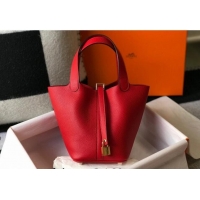 Super Quality Hermes Picotin Lock Bag 18cm/22cm in Togo Calfskin 11287 Red/Gold 2023