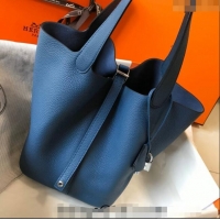 Good Taste Hermes Picotin Lock Bag 18cm/22cm in Togo Calfskin 11287 Aged Blue/Silver 2023