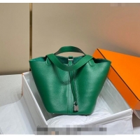 Famous Brand Hermes Picotin Lock Bag 18cm/22cm in Togo Calfskin 11287 Emerald Green/Silver 2023