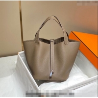 Most Popular Hermes Picotin Lock Bag 18cm/22cm in Togo Calfskin 11287 Elephant Grey/Silver 2023