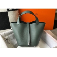 Most Popular Hermes Picotin Lock Bag 18cm/22cm in Togo Calfskin 11287 Almond Green/Silver 2023