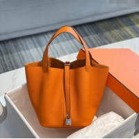 Grade Quality Hermes Picotin Lock Bag 18cm/22cm in Togo Calfskin 11287 Orange/Silver 2023