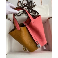 Grade Design Hermes Picotin Lock Bag 18cm/22cm in Taurillon Clemence Leather H2901 Sesame/ Lipstick Pink/Silver (Full Ha