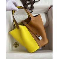 Grade Design Hermes Picotin Lock Bag 18cm/22cm in Taurillon Clemence Leather H2901 Sesame/ Lemon/Silver (Full Handmade)